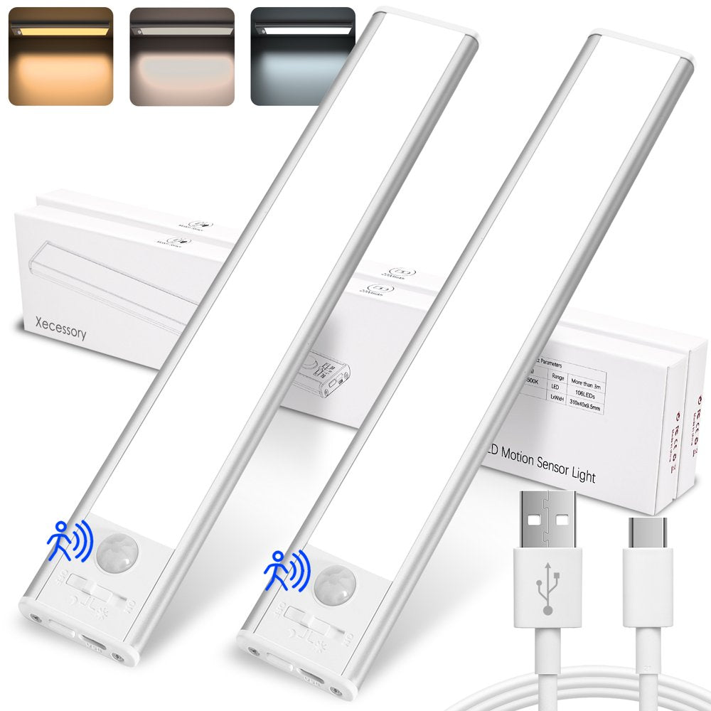 9.4in Rechargeable Closet/Under Cabinet Lights with Motion Sensor (Set of 2)