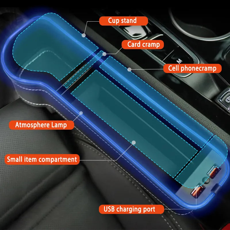 Color Changing LED Cup Holder/Crevice Storage with 2 Usb Charge Ports