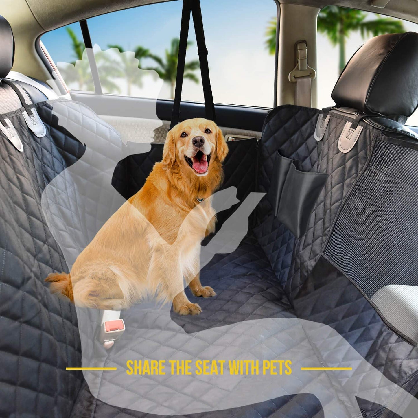 Waterproof Rear Seat Pet Hammock with Mesh - Standard Size