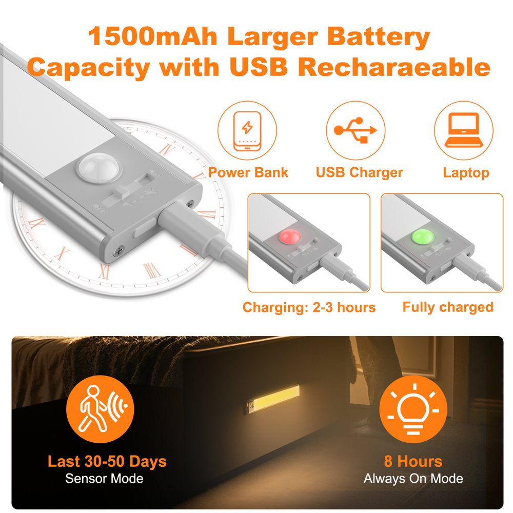 9.4in Rechargeable Closet/Under Cabinet Lights with Motion Sensor (Set of 2)