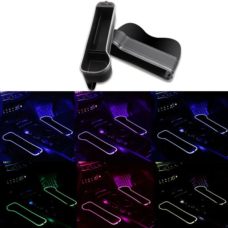 Color Changing LED Cup Holder/Crevice Storage with 2 Usb Charge Ports