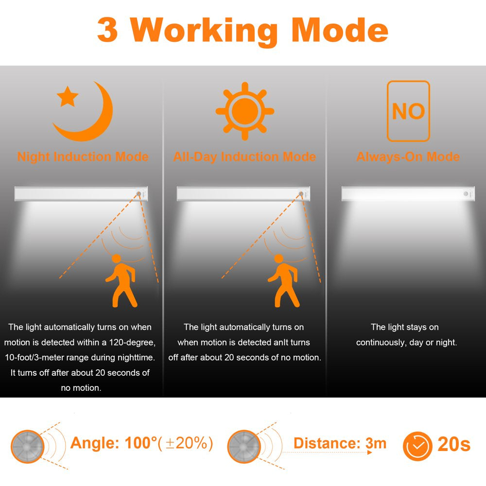 9.4in Rechargeable Closet/Under Cabinet Lights with Motion Sensor (Set of 2)