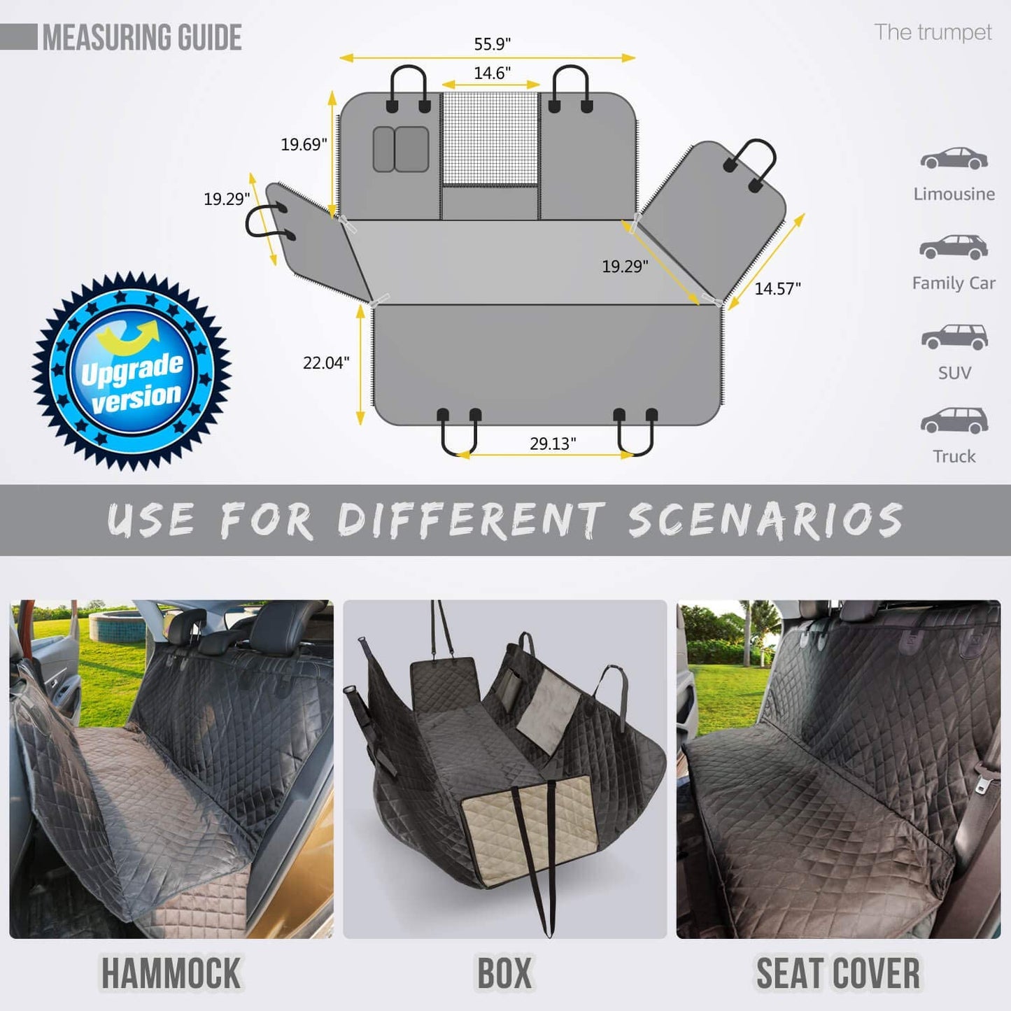 Waterproof Rear Seat Pet Hammock with Mesh - Standard Size