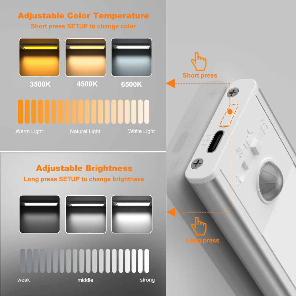 9.4in Rechargeable Closet/Under Cabinet Lights with Motion Sensor (Set of 2)